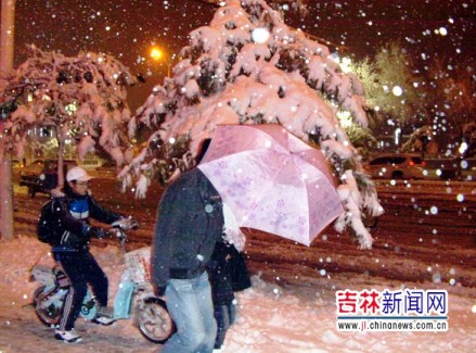 行人在雪中艱難行進。（來源：吉林新聞網張猛攝） 