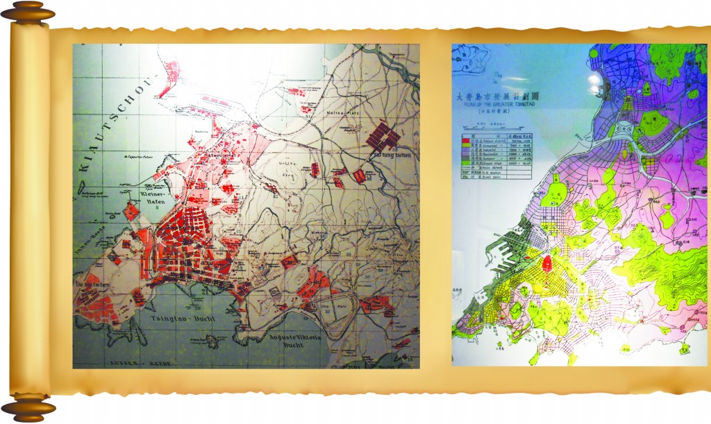 　　1913年青島規劃圖。1935年大青島市發展計劃圖。